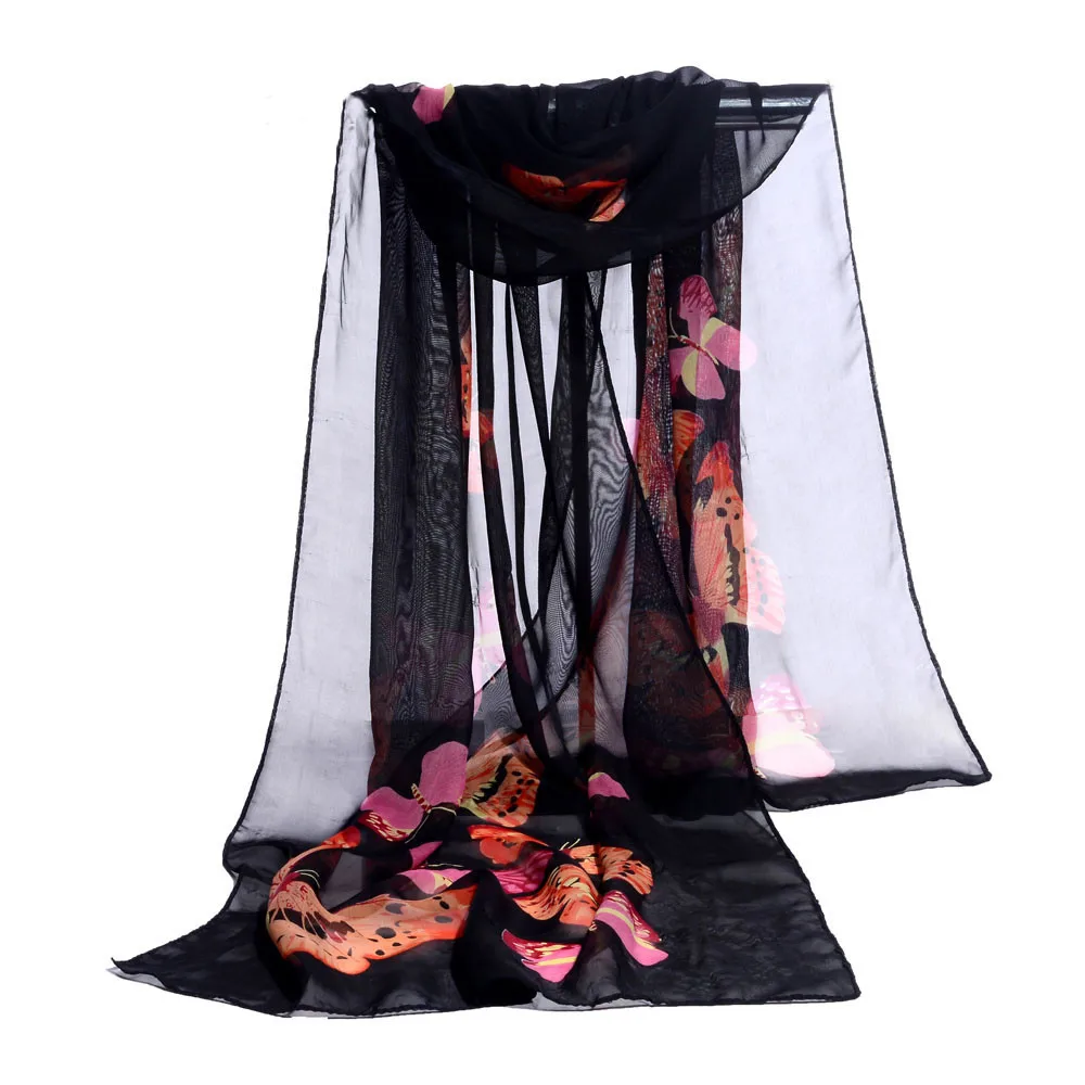 Шифоновый шарф с шевроном и принтом бабочки длинный Женская шаль мягкий стильный