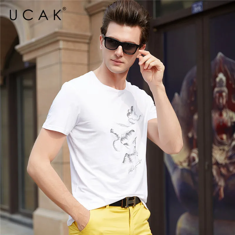 

UCAK Brand Cotton T-Shirts 2020 Autumn New Arrival Casual Tee Shirt O-Neck Streetwear Tshirts Fashion Style T Shirt Men U5051