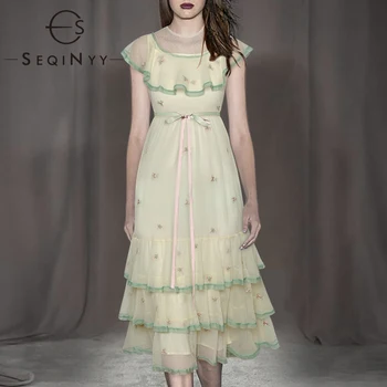 SEQINYY Sweet Dress 2020 Summer Spring New Fashion Design Women Sleeveless Embroidery Flower Mesh Green Ruffles Beige Midi Dress
SEQINYY Sweet Dress 2020 Summer Spring New Fashion Design Women Sleeveless Embroidery Flower Mesh Green Ruffles Beige Midi Dress