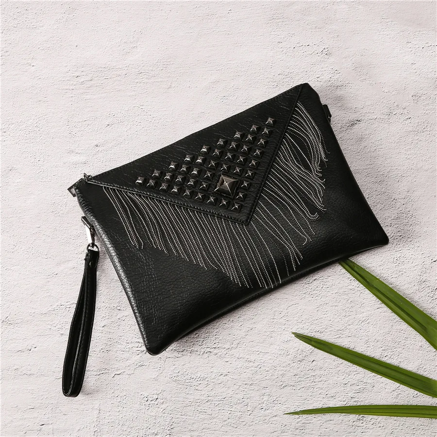 korean hand bag tassel rivet hand clutch ladies fashion dinner