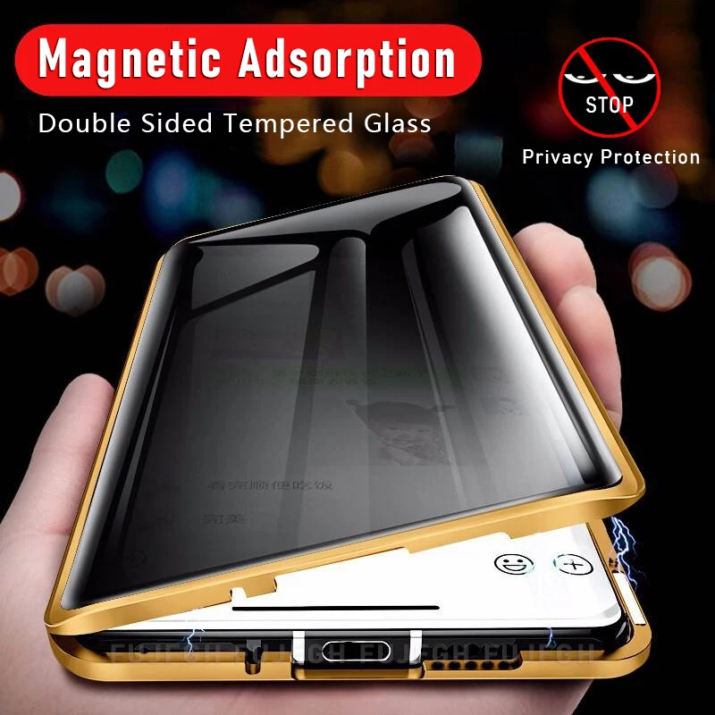Фото Антишпионский двухсторонний стеклянный магнитный металлический чехол для Samsung