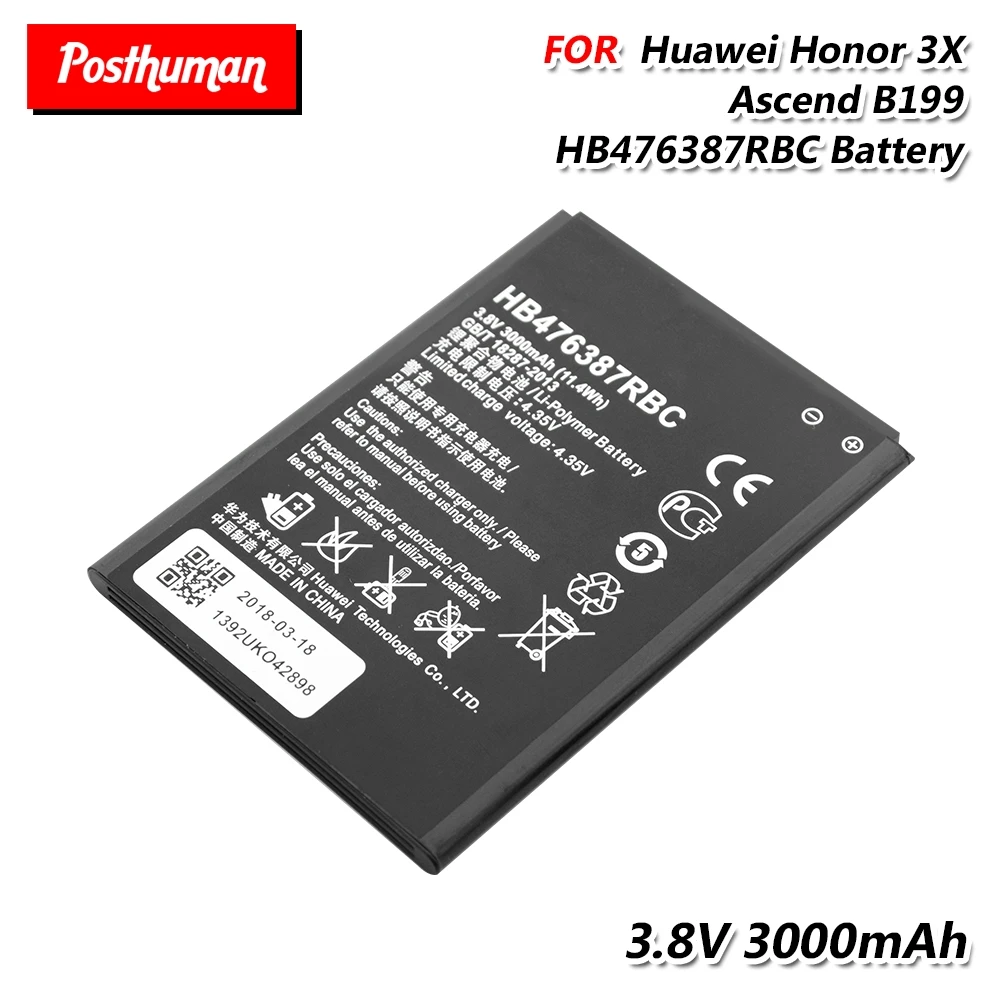 3000 мАч HB476387RBC батарея для телефона Huawei Honor 3X Pro Ascend G750 T00 C00 перезаряжаемая литиевая