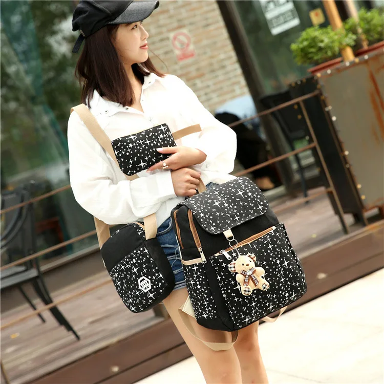 2018 New Style Five-pointed Star Double Crossing Different Size Bags Three-piece Set Korean-style Canvas Backpack WOMEN'S Bag Mi
2018 New Style Five-pointed Star Double Crossing Different Size Bags Three-piece Set Korean-style Canvas Backpack WOMEN'S Bag Mi