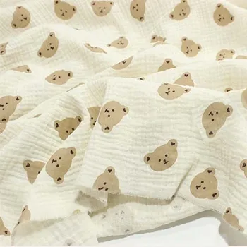 곰 더블 거즈 크레페 자수 아기 옷, 이불 원단, 일본, 한국, 100x135cm