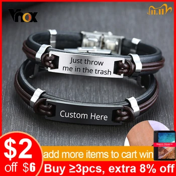 Vnox Just throw me in the trash Personalize Bracelets for Men Genuine Leather Bangle Custom Stainless Steel ID Bar Male Gift
Vnox Just throw me in the trash Personalize Bracelets for Men Genuine Leather Bangle Custom Stainless Steel ID Bar Male Gift