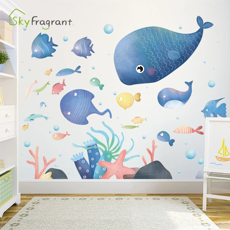 Стикеры на стену Мультфильм Подводный мир милый рыба украшение для детской