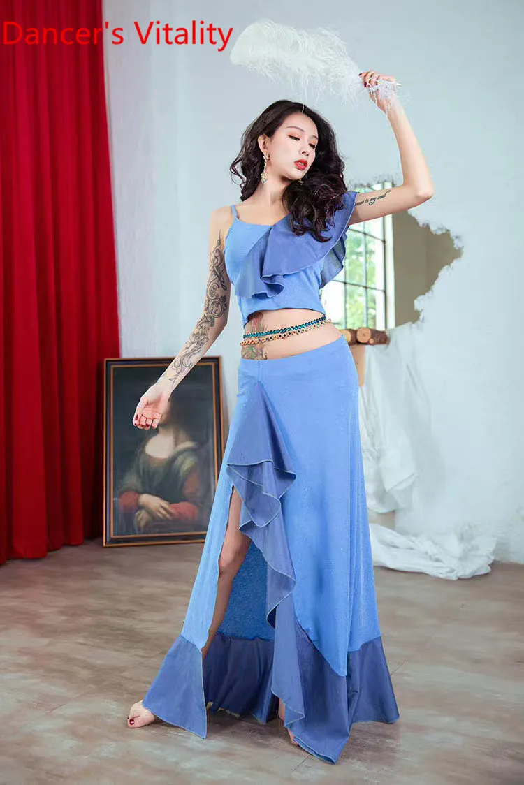 Women Belly Dance Clothes Egypt Clothing Single Sleeves Top Sexy High Split Long Skirt 2 Pecies Oriental Dance Suit Dance Wear 
Women Belly Dance Clothes Egypt Clothing Single Sleeves Top Sexy High Split Long Skirt 2 Pecies Oriental Dance Suit Dance Wear