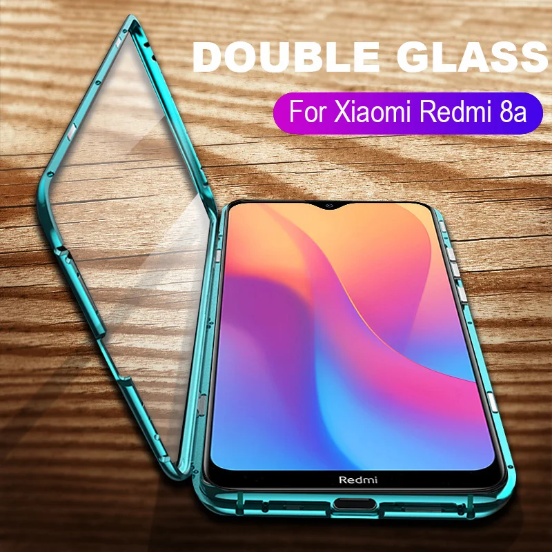 Магнитный металлический чехол для Xiaomi Redmi 8a с двойным закаленным стеклом redmi note 8 7