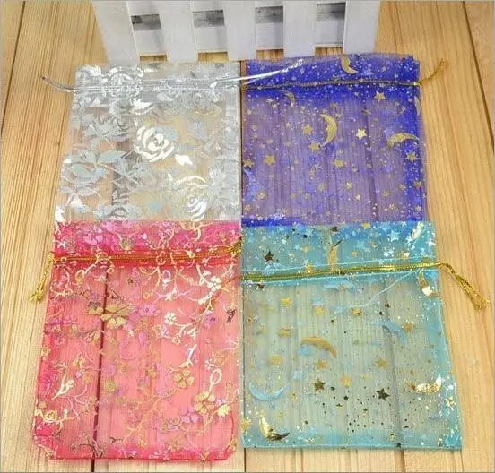 

500pcs 10*12cm Solid Multi-Color Organza Jewelry Luxury Wedding Voile Gift Bag Drawstring Packaging Christmas