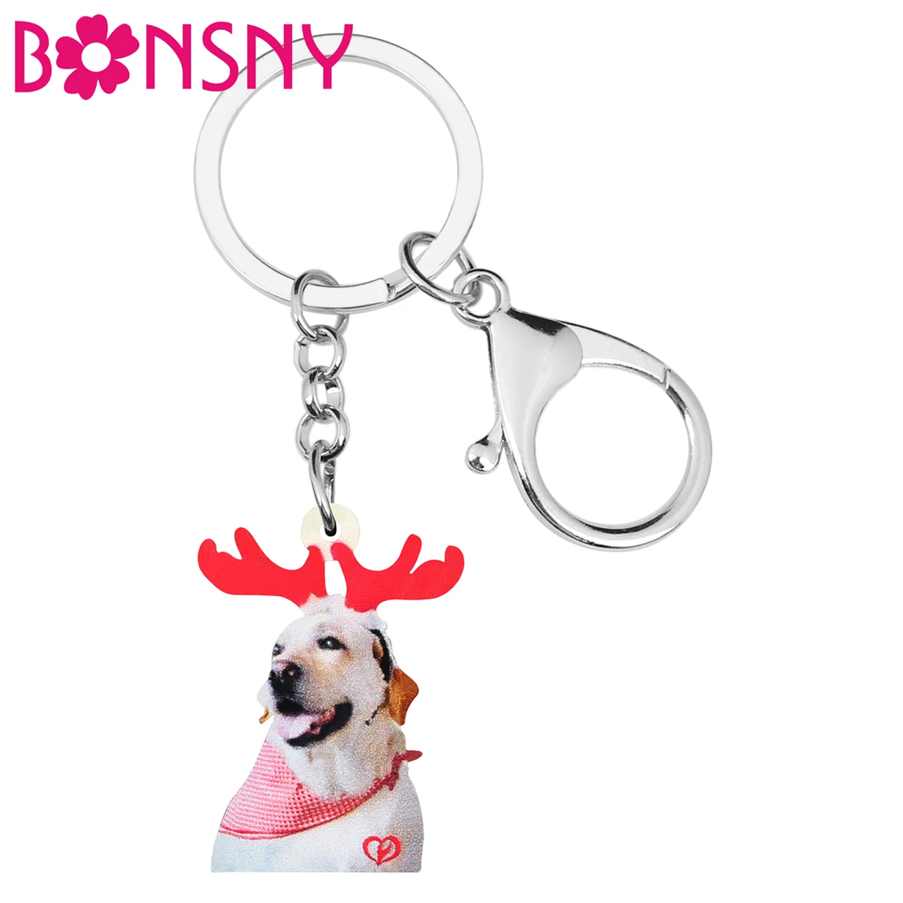 Фото Bonsny акриловые рождественские брелки с рогами лабрадором собакой Кольца