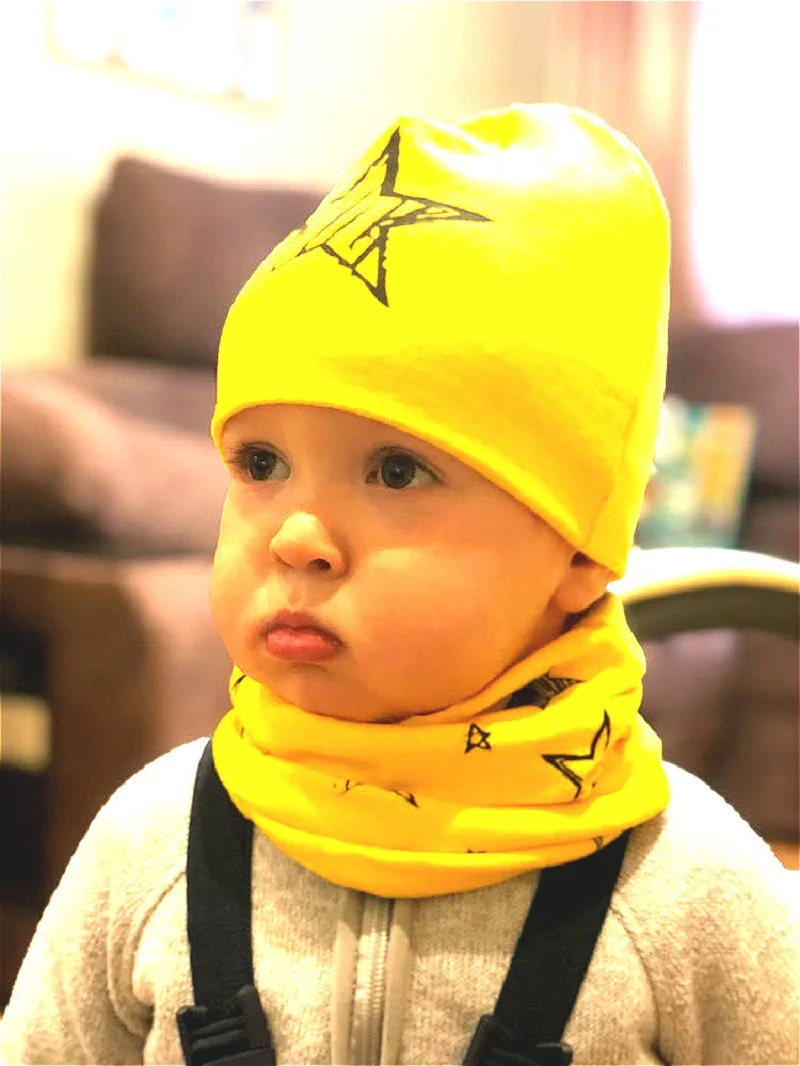 Осенне зимняя хлопковая шапка с принтом звезд для мальчиков и девочек детская
