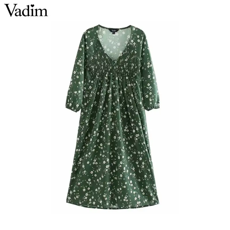 Vadim женское шикарное платье с цветочным рисунком v образный вырез длинный рукав
