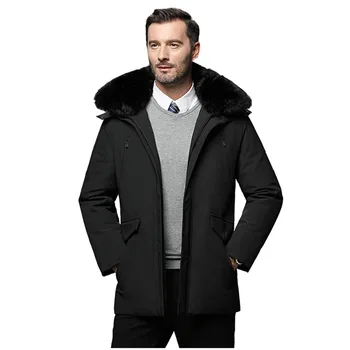 

2019 Winter New Men's Down Jacket Middle-aged Father Father Coat Thickening To Increase Fox Fur Collar To Keep Warm