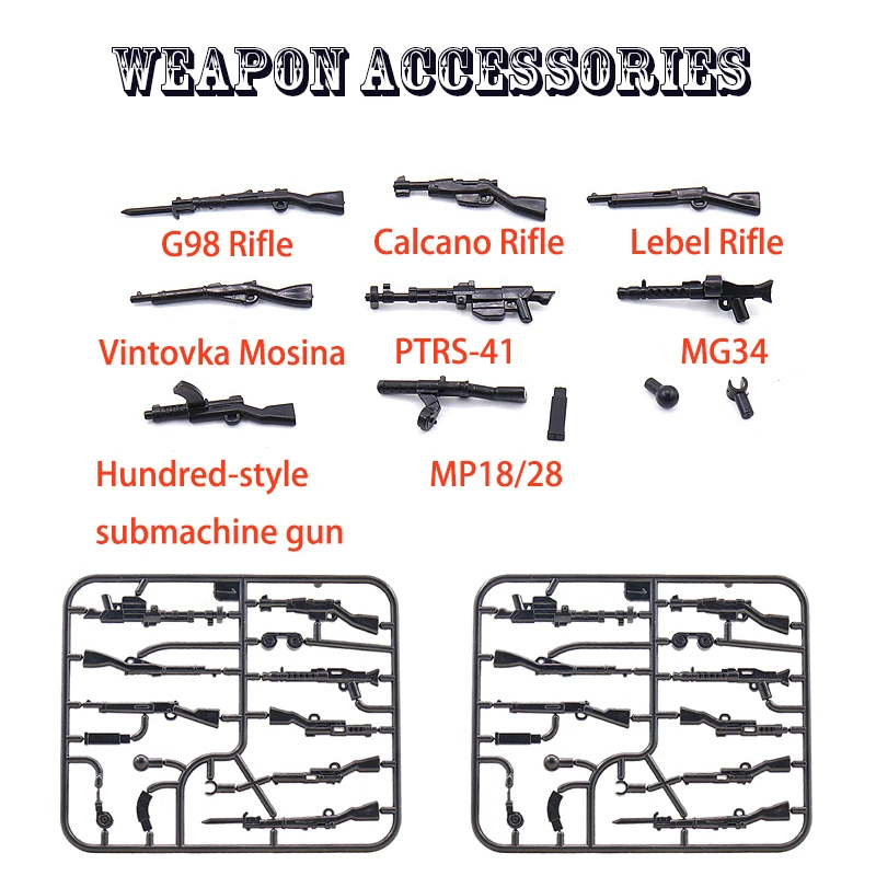 MOC WW2 Military Weapons Accessories Building Blocks Military WW2 Soldiers Figures weapon MG34 G98 Rifle Model Parts Blocks toys
MOC WW2 Military Weapons Accessories Building Blocks Military WW2 Soldiers Figures weapon MG34 G98 Rifle Model Parts Blocks toys
