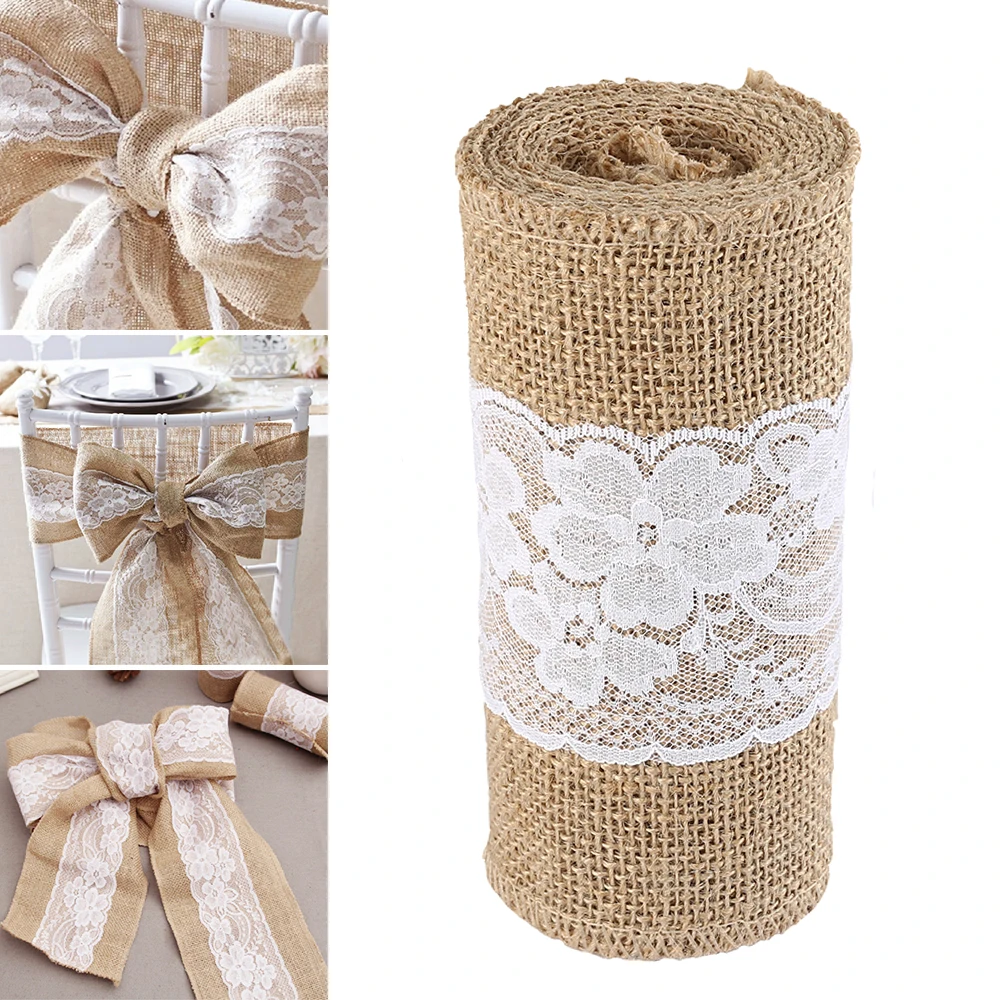 245cm* 15cm bow jute lace chair strap burlap hessian ribbon with