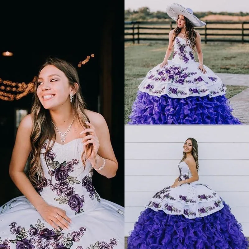

Pearls Purple Quinceanera Dresses lace-up back Applique Puffy Skirt Sweet 16 Dress Long Ball Gown Prom Gowns vestidos de 15 años