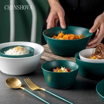 

CHANSHOVA Traditional Chinese Color Glaze Ceramic Bowl Porcelain Bowls for Fruit Salad Rice Simplicity Kitchen Utensils H207
