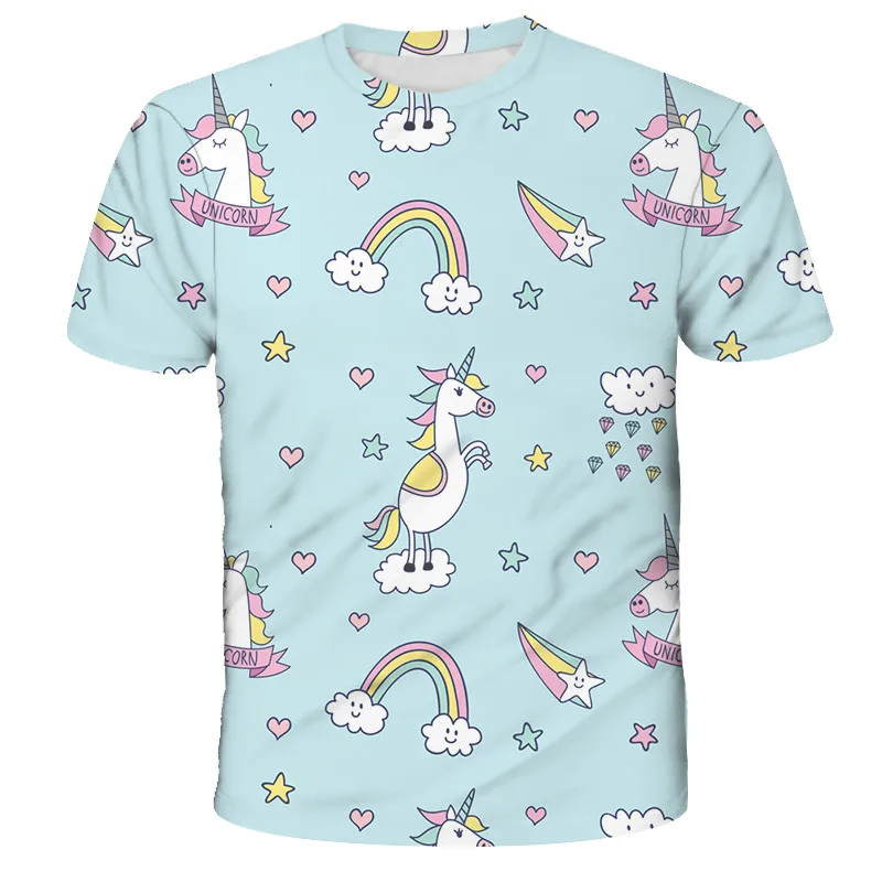 Детский Unicorn футболка 3D бойскаут для девочек подростков От 4 до 14 лет Harajuku летние
