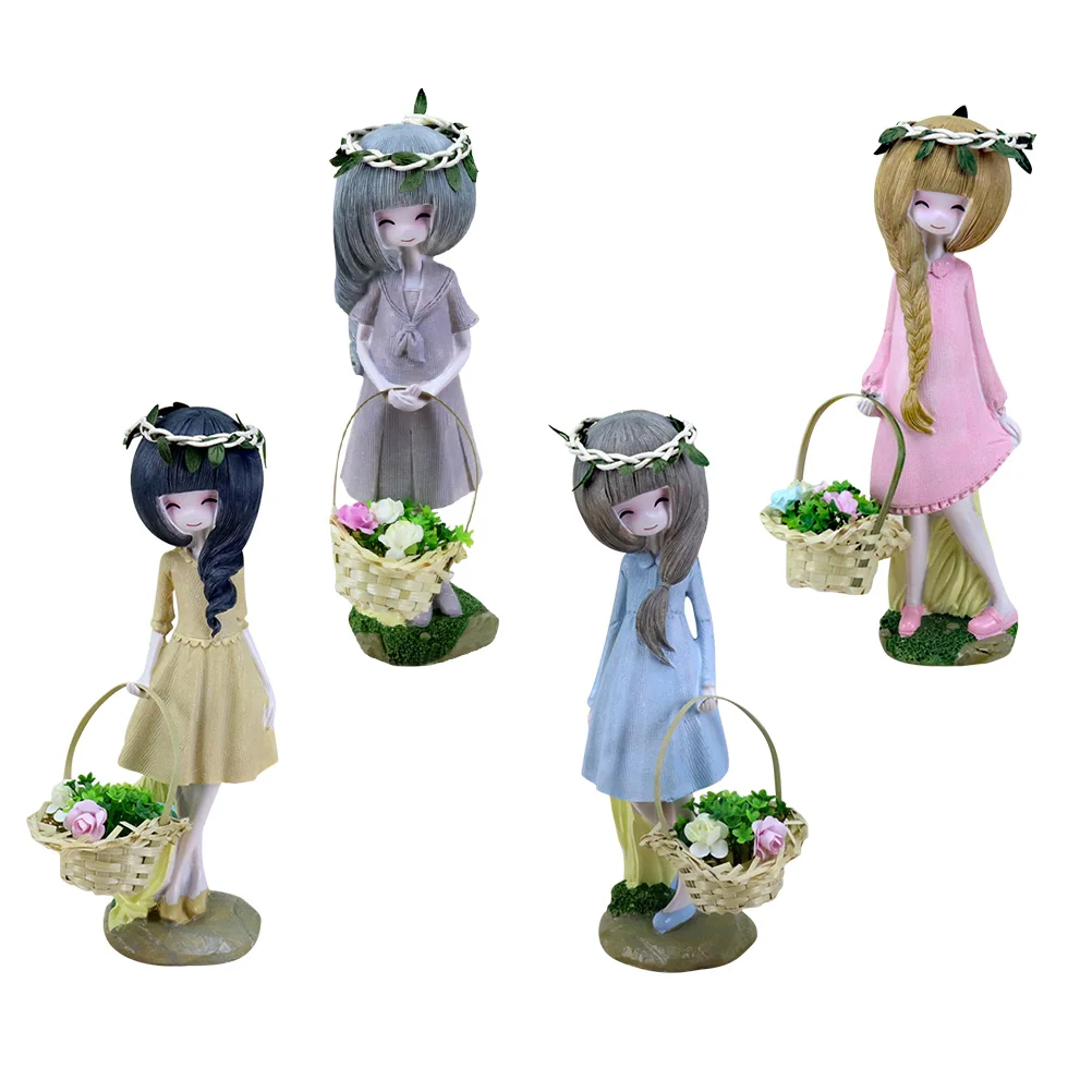 resin figurines creative flower basket figurines decor girl