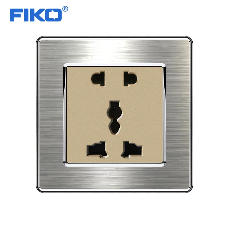 FIKO 13A 5-hole multi-function universal power stainless steel panel wall electric socket ,86*86mm Gold
FIKO 13A 5-hole multi-function universal power stainless steel panel wall electric socket ,86*86mm Gold