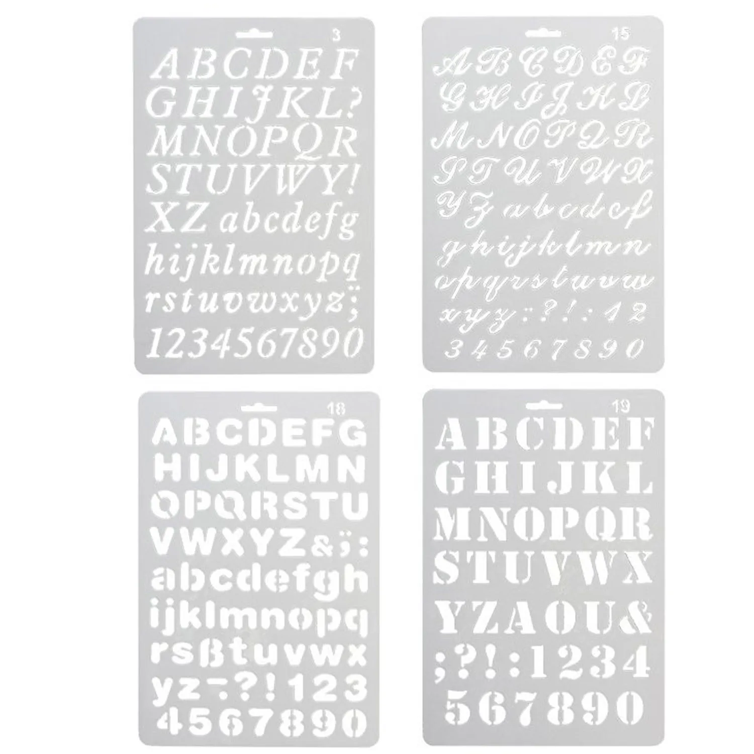4 PCS Assorted Styles Number And Letter Drawing Templates Stencil Set For DIY Craft Journal Photo Album Scrapbook Art Projects
4 PCS Assorted Styles Number And Letter Drawing Templates Stencil Set For DIY Craft Journal Photo Album Scrapbook Art Projects