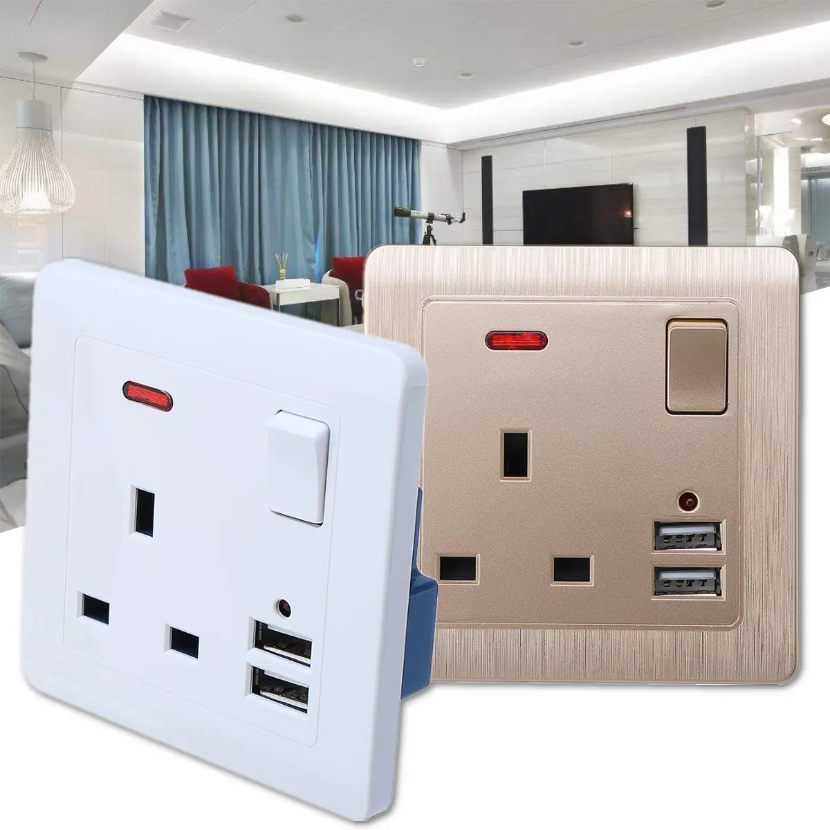 

UK Plug 13A 250V Power Socket Dual USB Wall AC DC Charger Switch Outlet Adapter Port With 2 USB Ports Electrical Sockets