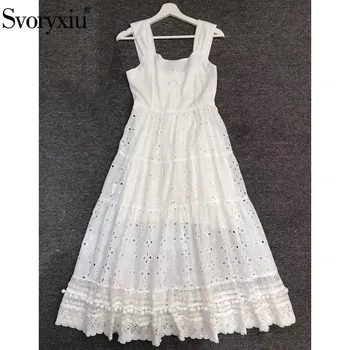 Svoryxiu Elegant Hollow Out Embroidery White Beach Style Spaghetti Strap Long Dresses Women's 2020 Runway Dress Vestdios
Svoryxiu Elegant Hollow Out Embroidery White Beach Style Spaghetti Strap Long Dresses Women's 2020 Runway Dress Vestdios