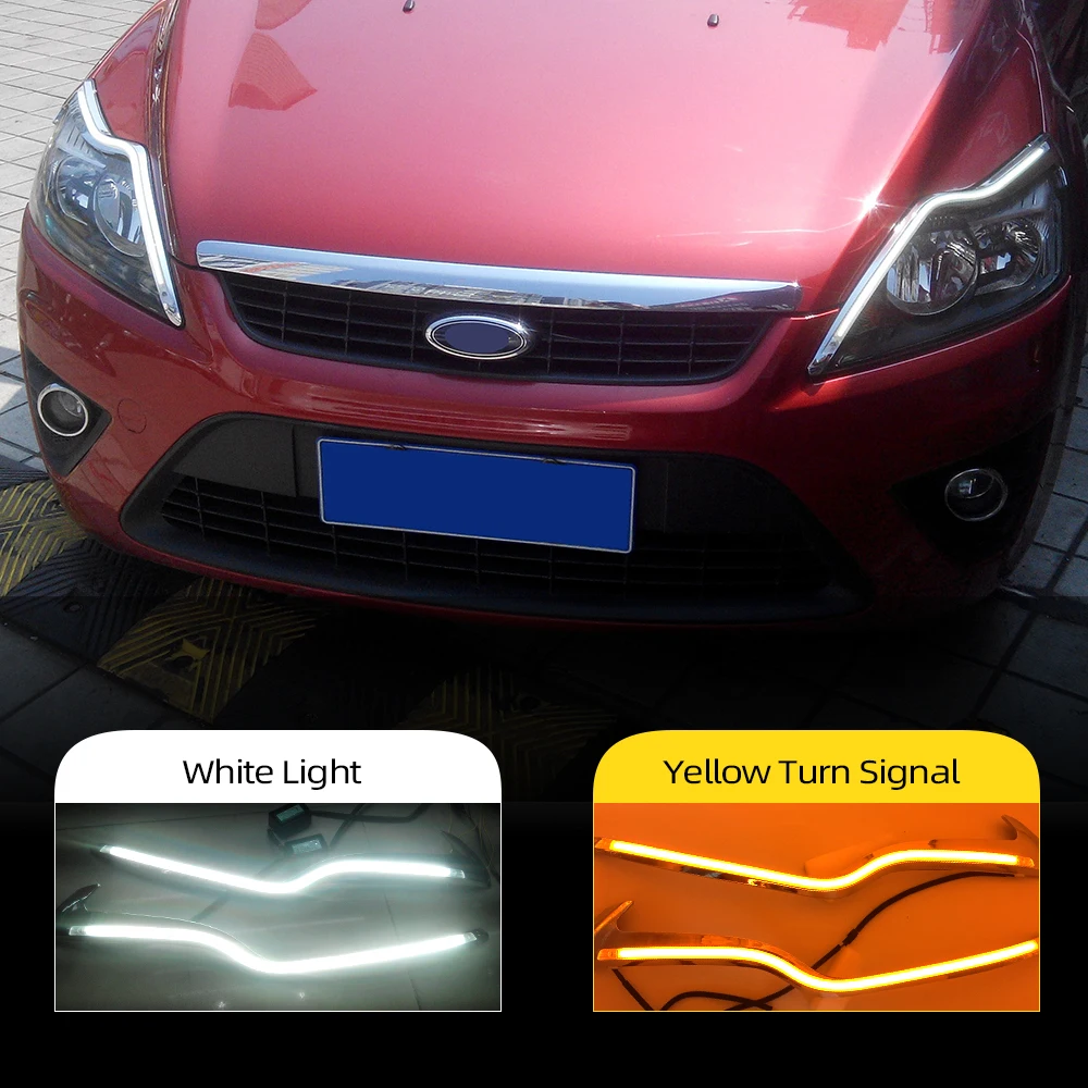 2PCS For Ford Focus 2 MK2 2009 2010 2011 LED Car Headlight Eyebrow Decoration Yellow Turn Signal DRL Daytime Running Light | Автомобили и