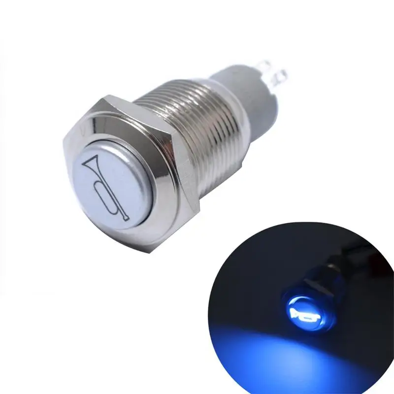 Thumb Button RV Switch Horn Pattern Laser Engraving 12V 16MM Head Self-reset Blue Light Switch Car LED RV Dash Panel
Thumb Button RV Switch Horn Pattern Laser Engraving 12V 16MM Head Self-reset Blue Light Switch Car LED RV Dash Panel