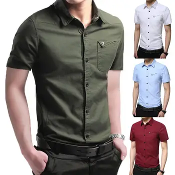 Stylish Men Solid Color Turn Down Collar Short Sleeve Pockets Button Slim Shirt Solid color shirt easy to pair
Stylish Men Solid Color Turn Down Collar Short Sleeve Pockets Button Slim Shirt Solid color shirt easy to pair
