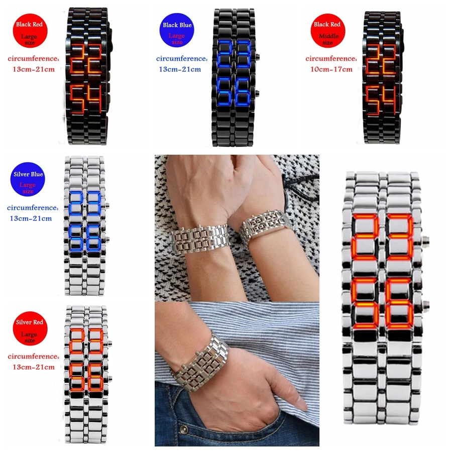 Mens Watch Full Metal Digital Lava Wrist Watch Iron Metal Red LED Blue LED Samurai for Men Boy Sports Dress Watches Reloj Hombre
Mens Watch Full Metal Digital Lava Wrist Watch Iron Metal Red LED Blue LED Samurai for Men Boy Sports Dress Watches Reloj Hombre