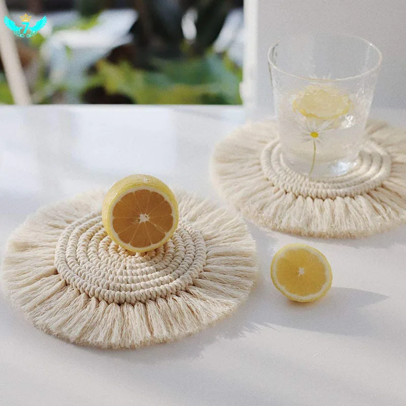 

Braid Coaster Table Mat Cotton Handmade Macrame Cup Cushion Bohemia Style Non-Slip Cup Mat For Coffee Beer Mug Wine Glass Bottle