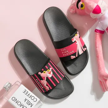 

Cartoon Pink Panther kapcie Summer Slippers Women Non-slip laides beach slides chinelo pantuflas Pantofle domowe flip flops new