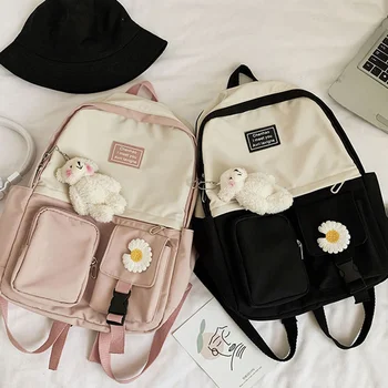 Girls Nylon Backpack Mini Shoulder Bag Fashion Daisy Small Backpack With Headphone Hole Women's Backpack With Bear Pandent 
Girls Nylon Backpack Mini Shoulder Bag Fashion Daisy Small Backpack With Headphone Hole Women's Backpack With Bear Pandent