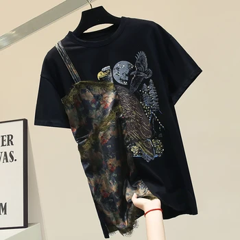 Short Sleeve Tshirt Woman 2020 New Spring Summer Round-Neck Loose-Fit Cotton T-shirt Personality Pattern Hot Drilling Printed T
Short Sleeve Tshirt Woman 2020 New Spring Summer Round-Neck Loose-Fit Cotton T-shirt Personality Pattern Hot Drilling Printed T