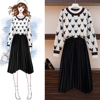 Fall And Winter Women'S Skirts Suits New Big Yards L -4XL Younger Sister Twinset Sweater Black Pleated Skirt Outfit Knitwear
Fall And Winter Women'S Skirts Suits New Big Yards L -4XL Younger Sister Twinset Sweater Black Pleated Skirt Outfit Knitwear