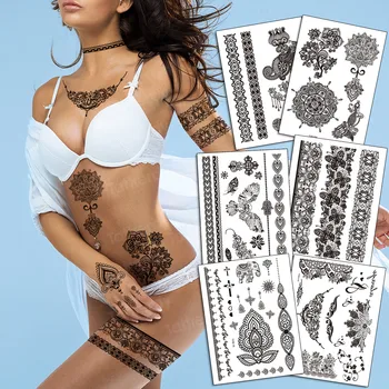 Black Henna Temporary Tattoo for Hands Inspired Body Stickers sexy tatoo for women wedding tattoo mandala henna lace bracelet
Black Henna Temporary Tattoo for Hands Inspired Body Stickers sexy tatoo for women wedding tattoo mandala henna lace bracelet