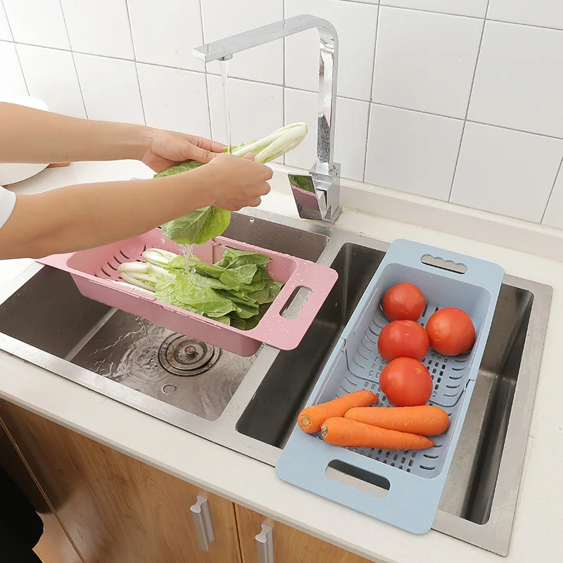 

Сушилка для посуды, Регулируемый Кухонный органайзер, пластиковый держатель для овощей и фруктов, стеллаж для хранения, корзина для мытья, Кухонное хранение