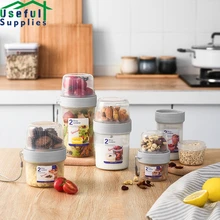 Double-layer Sealed Compartments Transparent Kitchen Cereal Storage Jars Cup Type Dual-purpose Fruit Snack Storage Sealed Tank
Double-layer Sealed Compartments Transparent Kitchen Cereal Storage Jars Cup Type Dual-purpose Fruit Snack Storage Sealed Tank