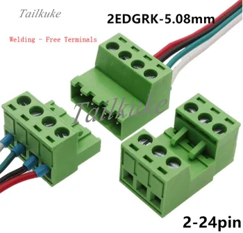 10 Sets Welding - Free Terminals 2EDG 5.08mm Plug-in 2EDGRK5.08 Plug-in Green Terminal 2p-24p