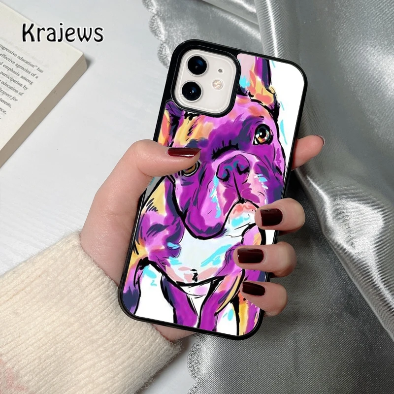 Фото Krajews French Bulldog Art puppy coque Phone Case for iPhone 12 13 mini 5 6S 7 8 PLUS X XS XR 11 PRO MAX SE 2020 Cover Funda | Мобильные