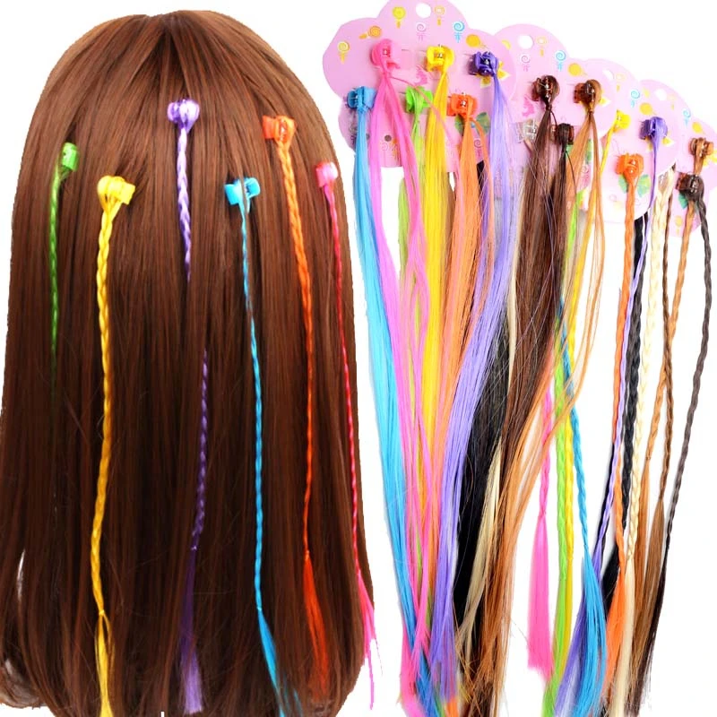 Фото Заколки для волос девочек 24 шт./компл. заколки с косичками парик розовый конский