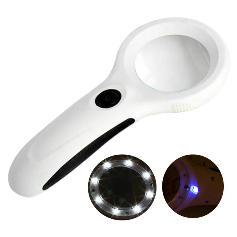 Hand-held with 8 LED lights, black and white, with counterfeit light, non-slip high-definition reading magnifying glass
Hand-held with 8 LED lights, black and white, with counterfeit light, non-slip high-definition reading magnifying glass
