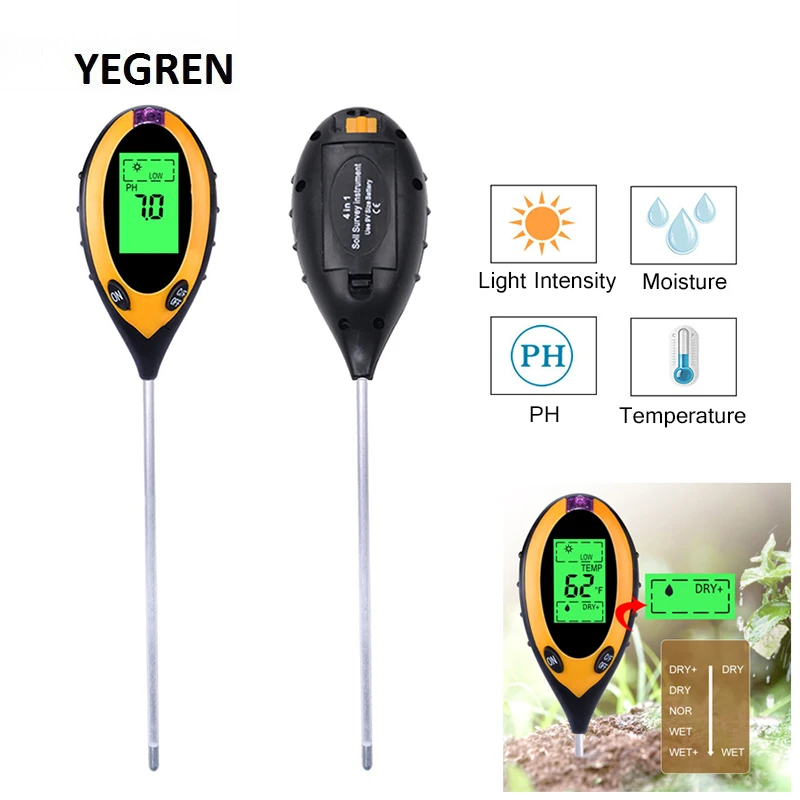 4 in 1 Soil Survey Instrument Portable Soil PH Meter Light Intensity Temperature Moisture Detector with LCD Display for Plant
4 in 1 Soil Survey Instrument Portable Soil PH Meter Light Intensity Temperature Moisture Detector with LCD Display for Plant