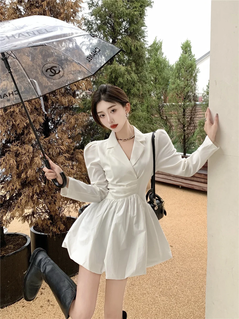 Женское платье-костюм с длинным рукавом белое тонкое платье короткой юбкой и