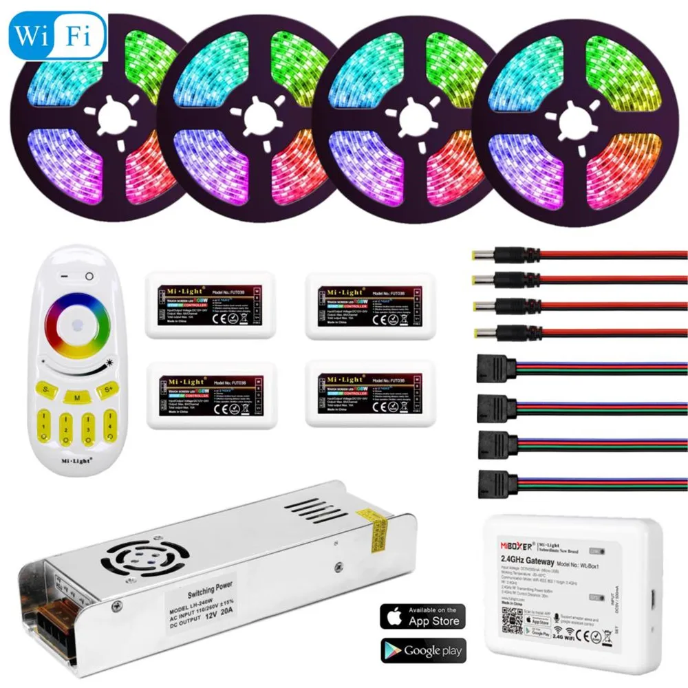 

5050 RGBW RGBWW RGB Mi Light WIFI LED Strip Waterproof 5M 10M 15M 20M DC 12V LED Light 60led/m With RF Remote Controller Power