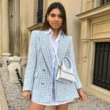 FOR Spring Women New Casual Tweed Blazer Vintage Office Lady Autumn Jacket Coat double Breasted Outwear Female Chic Tops
FOR Spring Women New Casual Tweed Blazer Vintage Office Lady Autumn Jacket Coat double Breasted Outwear Female Chic Tops
