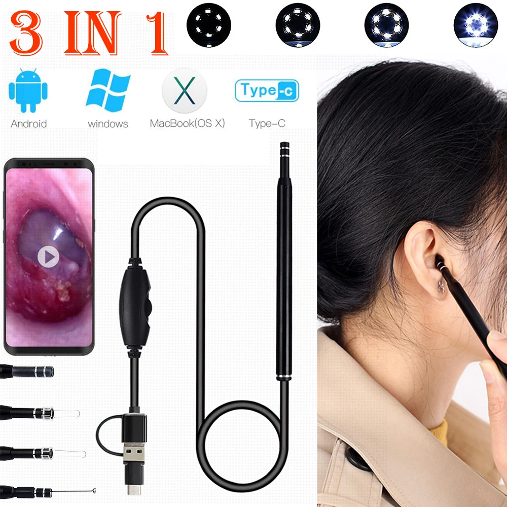 3 in 1 USB Otoscope-Ear Scope Camera New Upgraded 5.5mm Visual Ear Camera HD Ear Endoscope Type-C 6 Adjustable LED Lights
3 in 1 USB Otoscope-Ear Scope Camera New Upgraded 5.5mm Visual Ear Camera HD Ear Endoscope Type-C 6 Adjustable LED Lights