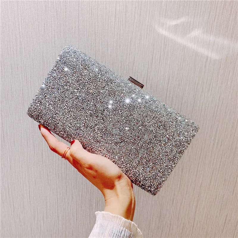 

Luxury Sequins Women Evening Clutch Bags Designer Shiny Clip Shoulder Bags Silver Chains Crossbdoy Bag Lady Party Small Purses