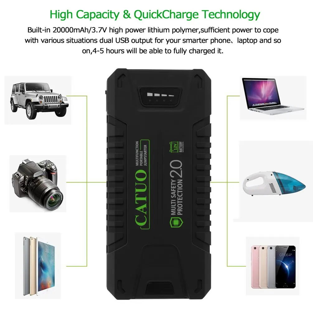 CATUO 12V 1000A Portable Safe High-temperature Resistance Multifunction Jump Starter With 20000mAh Capacity LED Light
CATUO 12V 1000A Portable Safe High-temperature Resistance Multifunction Jump Starter With 20000mAh Capacity LED Light